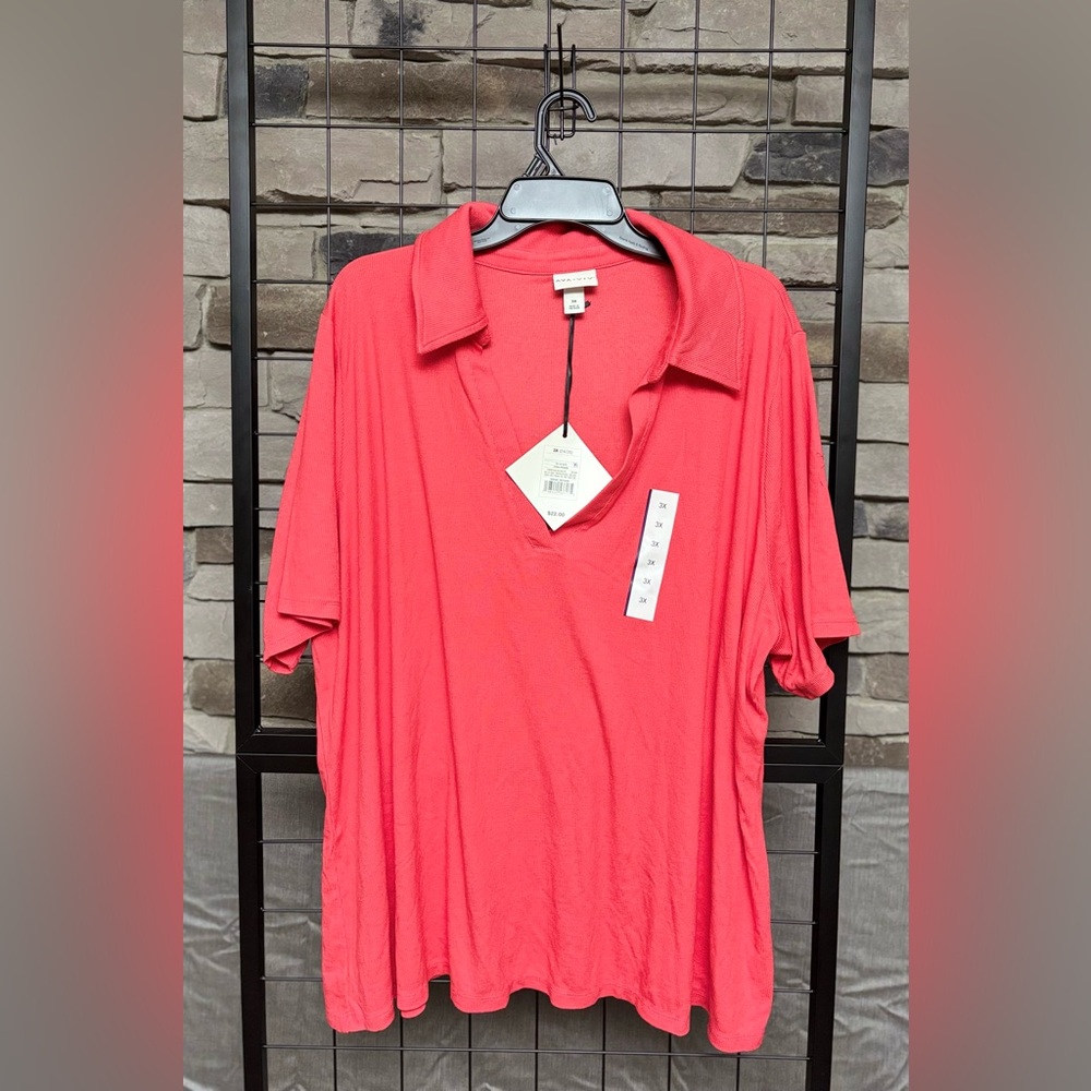 Ava & Viv Polo V Neck Shirt Coral Size: 3X, NWT